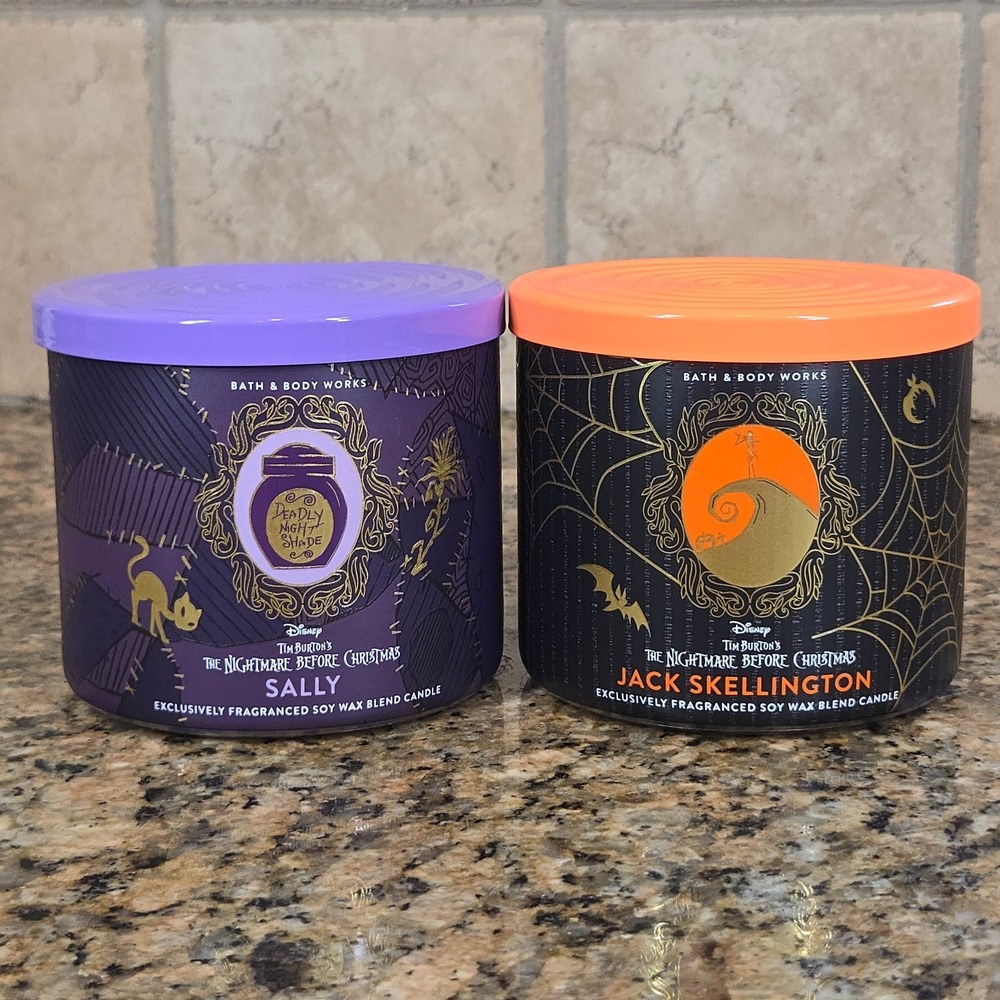 Bath & Body Works Nightmare Before Christmas Jack And Sally 3-Wick Candle Set